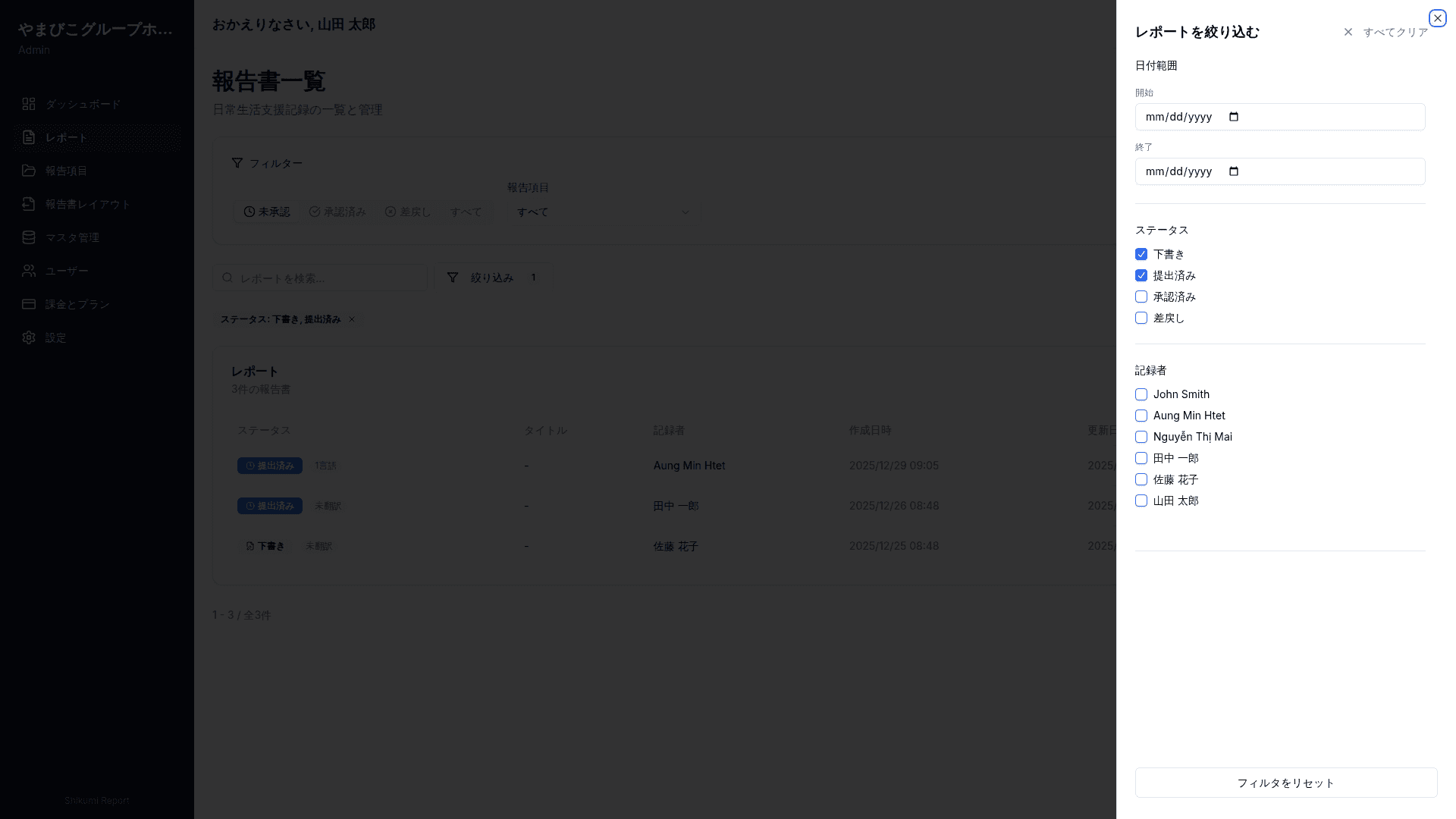 自由な検索・絞り込み機能